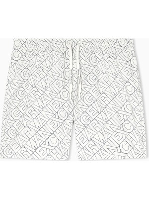 Armani Exchange Erkek Lastikli Bel Kısa Boy Iç Astarlı Ax Yazı Desen Beyaz Deniz Şortu XM000832 AF24685-F1167