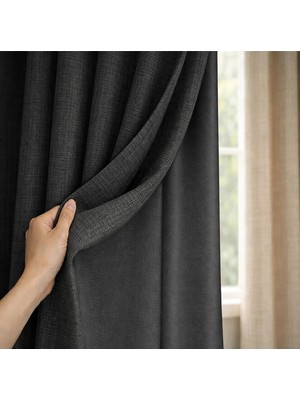 Fluiana Keten Blackout Fon Perde| Antrasit | Pilesiz | %100 Blackout Perde |