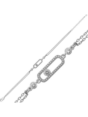 Gumush Gümüş Oval Zirkon Taşlı Işıltılı Tektaş Bileklik