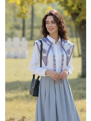 Walkenzo Floréa Harmony Çiçek Desenli Zarif Kadın Omuz Şalı – Fular Yaka (Yakalık)