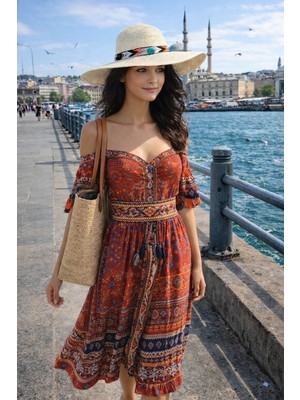 Modazon Taşlı ve Renkli Şeritli Kadın Hasır Şapka – Yazlık Modern Stil