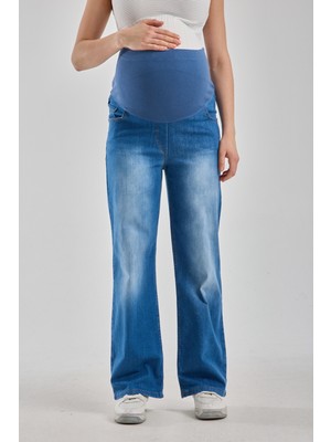 Katlin Maternity Wear Hamile Beli Ayarlanabilir Geniş Paça Likrali Kot pantolon