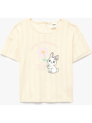 Koton Pamuklu Kısa Kollu Bisiklet Yaka Tavşan Baskılı Tişört