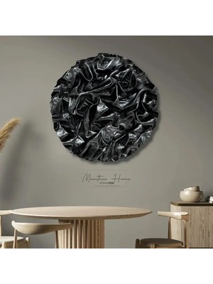 Dokulu Yuvarlak Alçı Tablo Sis Dalgası | El Yapımı 3D Dekoratif Duvar Tablosu Metalik