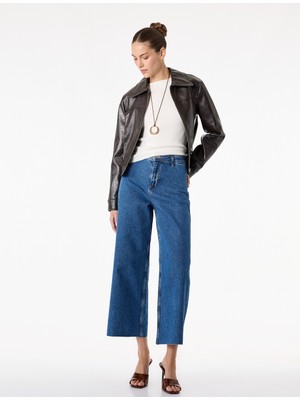 Koton Düğmeli Yüksek Bel Rahat Kesim Denim Pantolon - Culotte Jeans
