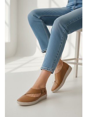 Cozi Company %100 Hakiki Deri Lastikli Esnek Kadın Ayakkabı