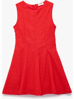 Koton Bürümcük Kumaş Bisiklet Yaka Kolsuz Brodeli Elbise