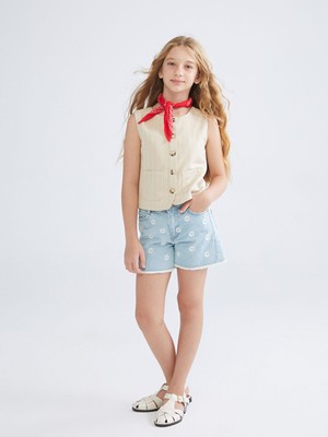 Lcw Indigo Çiçekli Kız Çocuk Jean Şort
