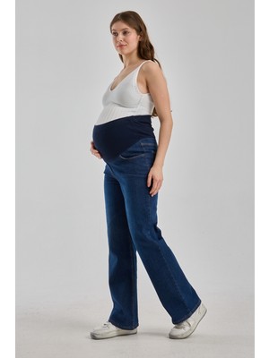 Katlin Maternity Wear Hamile Beli Ayarlanabilir Geniş Paça Likrali Kot pantolon