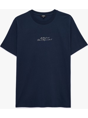 Koton Pamuklu Kısa Kollu Bisiklet Yaka Baskılı Slim Fit Tişört