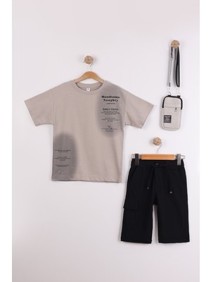 Joy Kids Erkek Çocuk Çanta Hediyeli Basic Takım (Krem-Siyah) (7-10YAŞ)