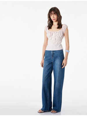 Koton Pamuklu Slim Fit Kısa Balon Kol Bağlamalı Crop Bluz