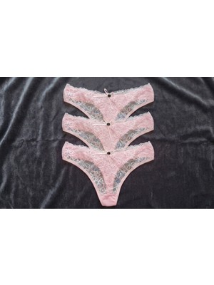 3'lü Tanga  Önü Dantel Arkası Pamuklu String Sexi Kadın Külot