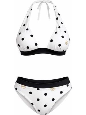 Endeep Kadın Siyah Beyaz Puantiye Desenli Toparlayıcı Bikini Takımı
