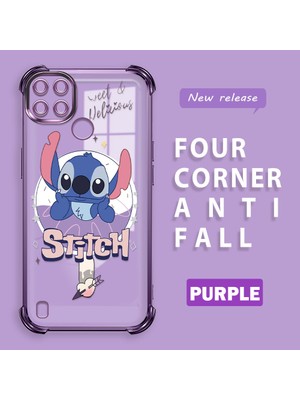 HONTINGA Realme C25Y ile Uyumlu Şeffaf Kılıfı Düşüme Önleyici Basitlik Anti Düşme Kamera Korumali Stitch Desen Yumuşak Silikon Telefon Kılıfı Kadın ve Erkek Için Uygundur K3-0161