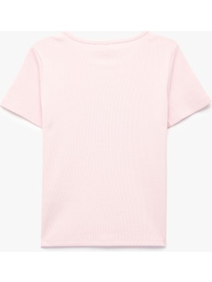 Koton Ribanalı Kısa Kollu Bisiklet Yaka Pamuklu Kedi Baskılı Tişört