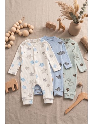 Noone 3 Adet Bebek Tulum Seti - Sevimli Ayılı ve Yıldızlı