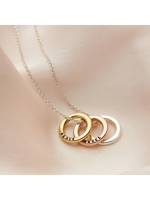 kuyumcudan Kişiye Özel Iç Içe Halka 3'lü 925 Ayar Gümüş Kolye (Rose-Beyaz-Gold)