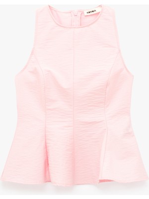 Koton Pamuklu Slim Fit Bisiklet Yaka Kolsuz Peplum Bluz
