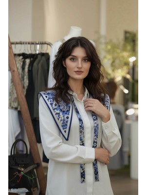 Walkenzo Iznik Çini Motifli Kadın Omuz Şalı | Fular Yaka (Yakalık)