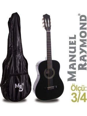 Manuel Raymond MRC87BK 3/4 Boy Junior Klasik Gitar Seti| Siyah Renk, Çocuklar Için Uygun, Taşıma Kılıfı Hediyeli