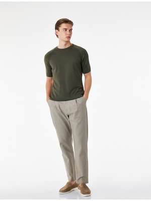 Koton Regular Fit Beli Lastikli Düğmeli Düz Paça Keten Karışımlı Chino Pantolon