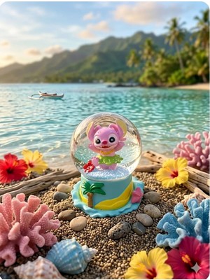 Ayder Online Satış -9cm-6cm Işıklı Pembe Renk Stitch Kar Küre