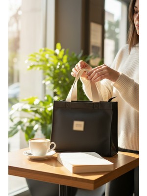 Enoch Kadın El Çantası Kanvas Dokulu Minimalist Kare Formlu Küçük Boy Tote Çanta