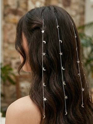 Gistoria 2'li Tel Tokalı Gümüş Ay Yıldız Saç aksesuarı