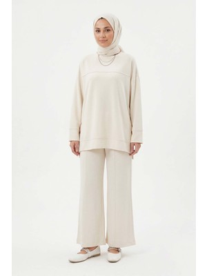 Lale Butik Çıtçıt Detay Pantolonlu Takım 17118 Bej