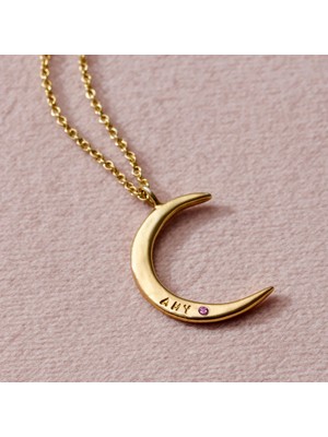 kuyumcudan Taş Detaylı Hilal Kişiye Özel Isimli 925 Ayar Gümüş Kolye