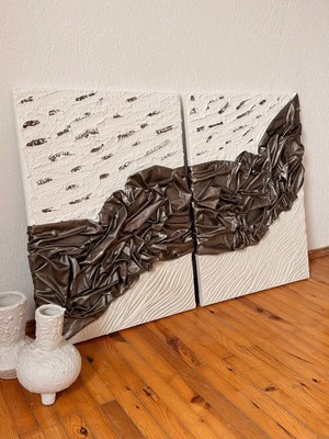 2'li Dokulu Alçı Tablo Işığın Kıvrımı| El Yapımı 3D Dekoratif Duvar Tablosu