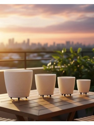 Esplendor 4’lü 3D Modern Beyaz Vazo Takımı Ayaklı Dekoratif Saksı Seti
