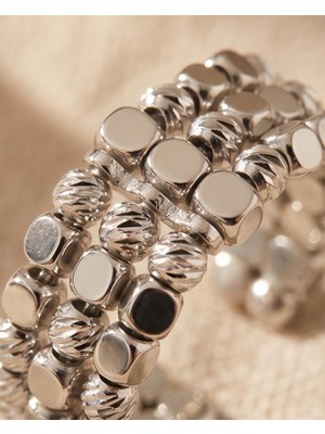 Mervan Takı Unisex Parlak Çelik Yüzük – Geometrik Desenli Ayarlanabilir Modern Tasarım Yüzük