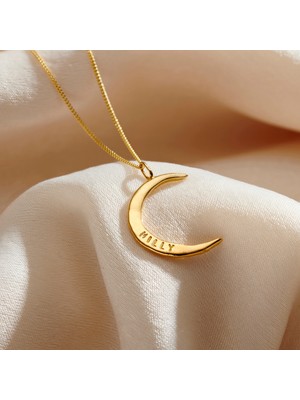 kuyumcudan Kişiye Özel Isimli Hilal 925 Ayar Gümüş Kolye
