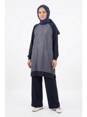 Lale Butik Cupra Detay Pantolonlu Takım 1013 Lacivert