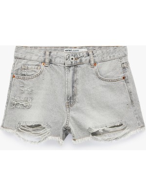 Koton Pamuklu Rahat Kalıp Yıpratma Detaylı Mini Denim Şort