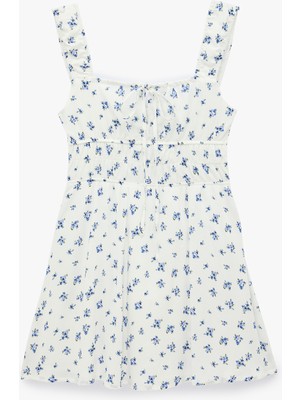 Koton Bağlamalı Yaka Sırtı Pencere Detaylı Kolsuz Mini Çiçekli Elbise