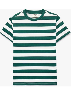 Koton Pamuklu Kısa Kollu Bisiklet Yaka Çizgili Tişört