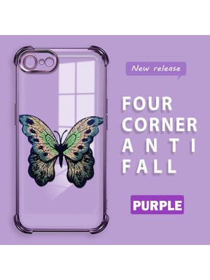 HONTINGA iPhone Se 2020 ile Uyumlu Şeffaf Kılıfı Düşüme Önleyici Basitlik Anti Düşme Kamera Korumali Kelebek Desen Yumuşak Silikon Telefon Kılıfı Kadın ve Erkek Için Uygundur K3-0166