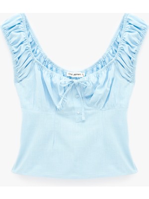 Koton Pamuklu Slim Fit Kısa Balon Kol Bağlamalı Crop Bluz