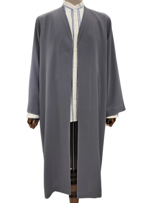 Akıncı Tekstil Petek Kumaş Buhara - Taş Gri Puntolu Yaka Cübbe