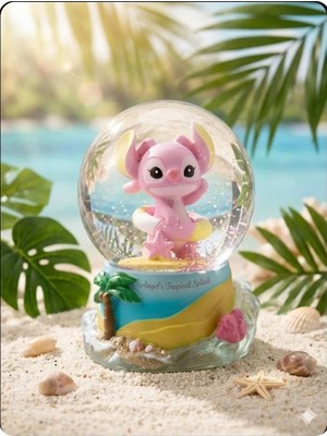 Stitch -( Sarı Altlık) 11CM-7CM –pilli Pembe Kar Küre
