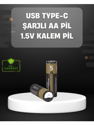 Esplendor USB Type-C Girişli Şarjlı Aa Lityum Pil | 1.5V Sabit Çıkış | 3200MWH (2'li Paket)