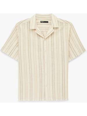Koton Regular Fit Kısa Kollu Devrik Yaka Pamuklu Çizgili Gömlek