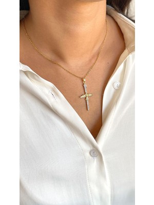 Akın Trend Anka Kuşu ve Elif Figürlü Zirkon Taşlı Gold Çelik Kolye