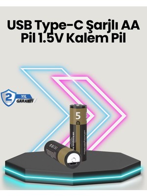 Esplendor Yüksek Performanslı Aa USB Şarjlı Lityum Pil | 1.5V Sabit Güç | 2’li Paket