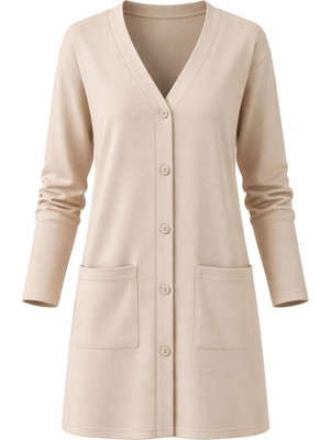 Mavimoure Kadın Anne Siyah Düğmeli Uzun Tunik Ince Penye Hırka