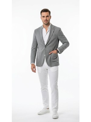 Plus Scorpion CK089 Erkek Slim Fit Blazer Ceket Tek Düğmeli Çift Yırtmaçlı Torba Cepli Yarım Astarlı