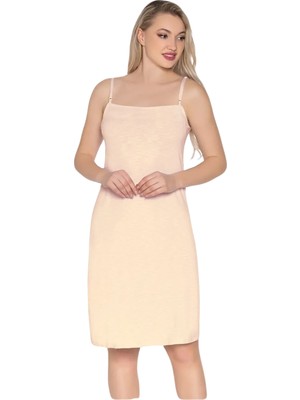 Evena Pamuklu Flamlı Ip Askılı Midi Boy Kombinezon Elbise Içi Astar